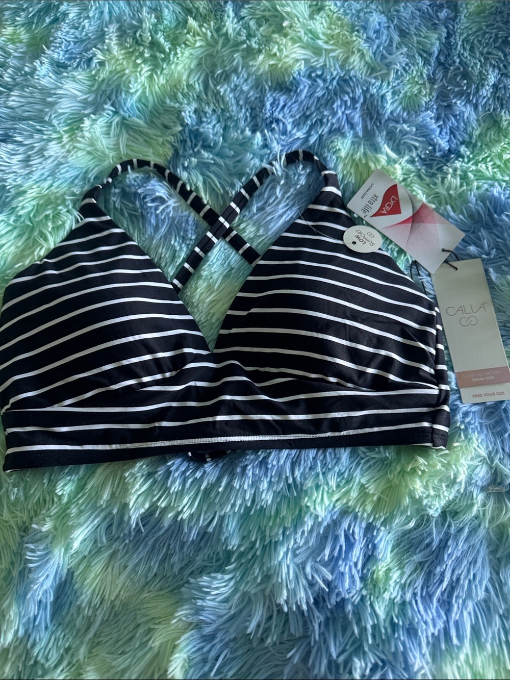 CALIA by Carrie Underwood Black and White Striped Bikini Top